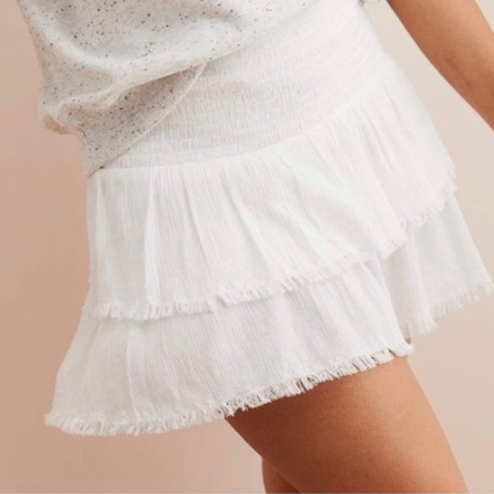 Aerie smocked white ruffle tier mini skirt